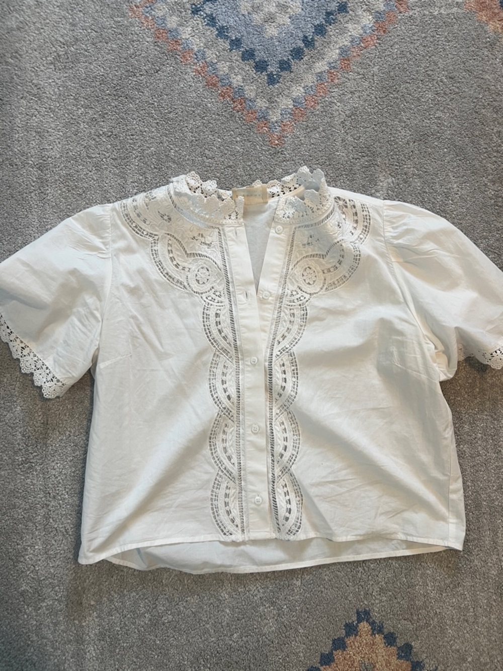 Sezane White Eyelet Lace Cotton Blouse